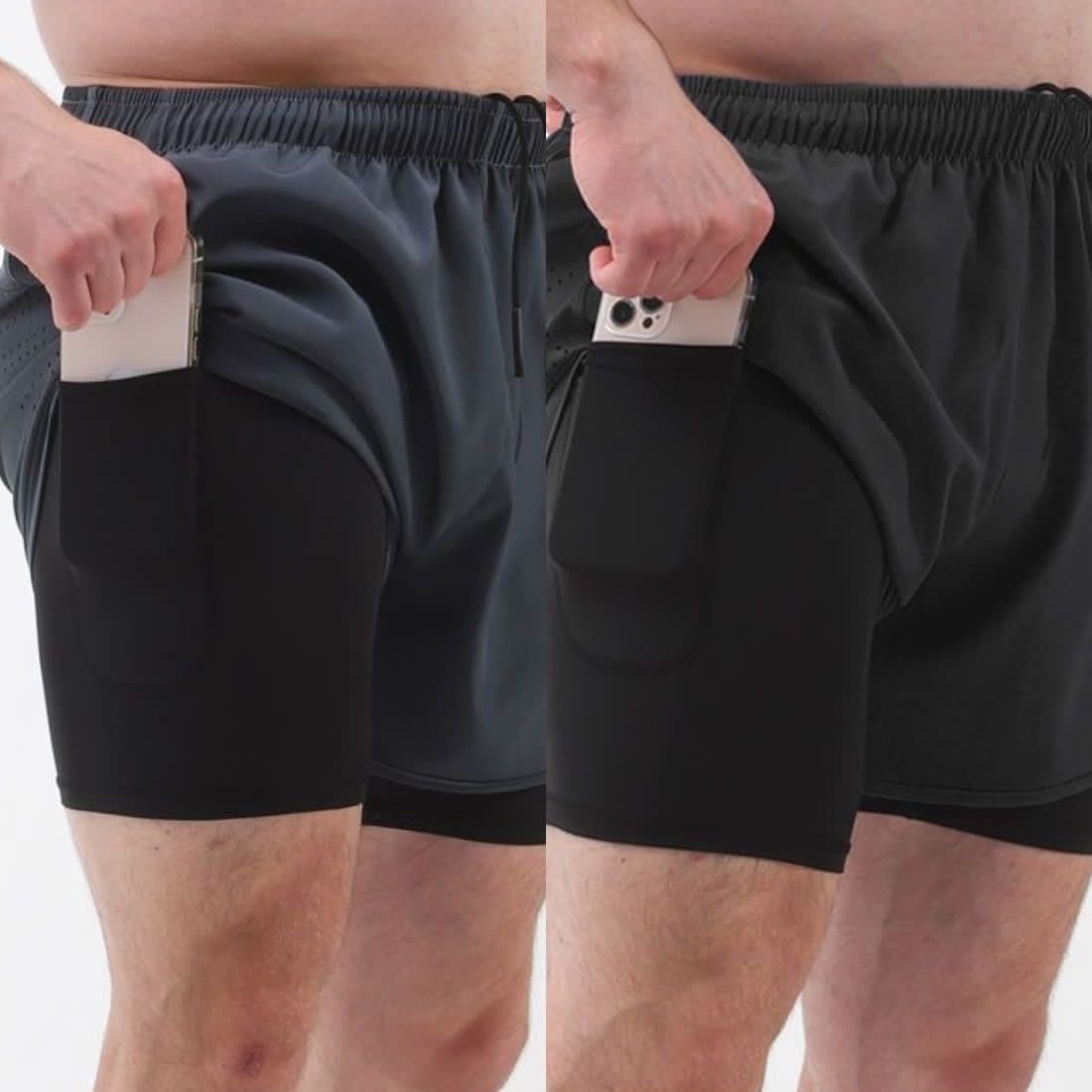 Professional running shorts for men, can hold mobile phone, marathon-specific three-quarter length shorts with five zippered pockets at the back waist.