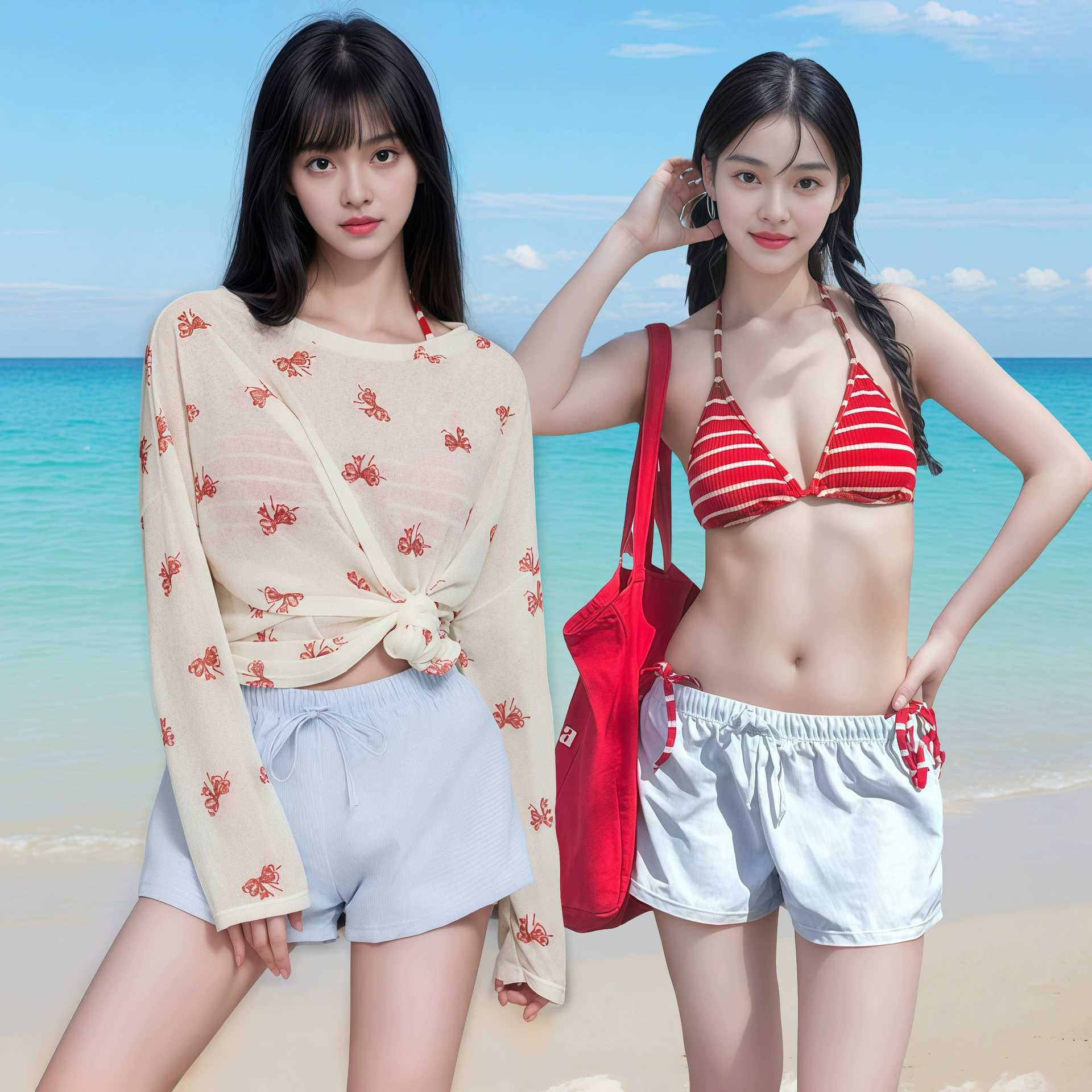 2025 новый купальник женский бикини с разрезом красные полоски белый сексуальная блузка с длинными рукавами защита от солнца праздник горячая весна