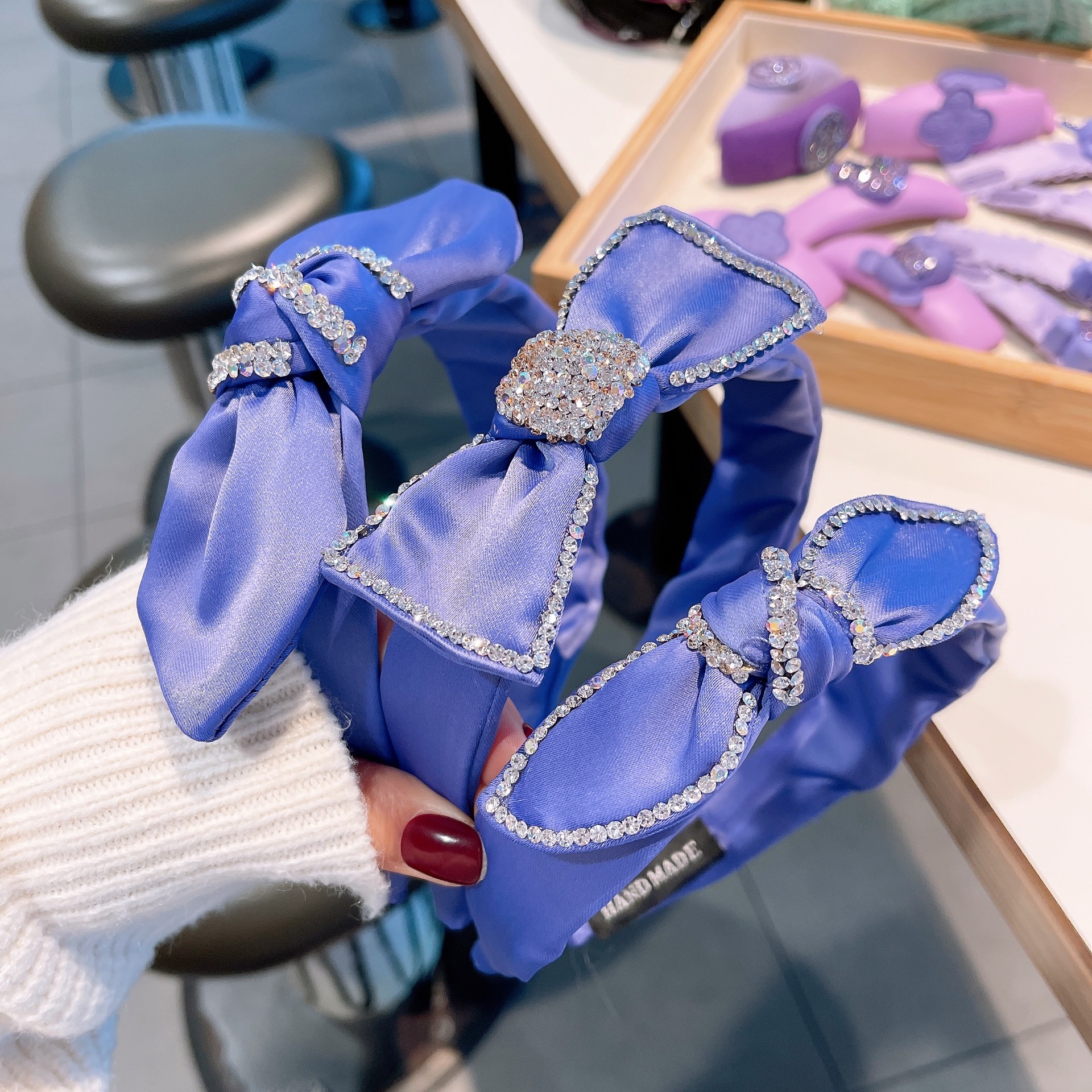 fashion solid color purple inlaid rhinestone bow shaped headband wholesalepicture1