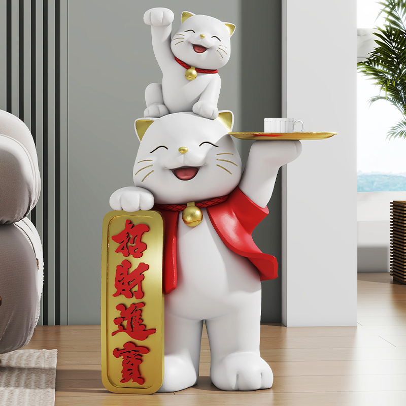 (2개) 창조적 인 하이 엔드 착륙 큰 포춘 고양이 장식품 프론트 데스크 계산원 홈 장식 집들이 오프닝 선물