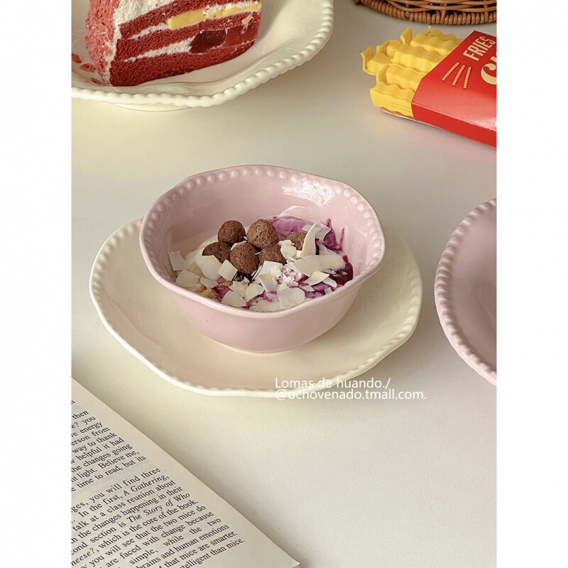ins cream style dessert swallows bowl breakfast bowl oatmeal yogurt one person tableware ceramic girl heart bowl exquisite