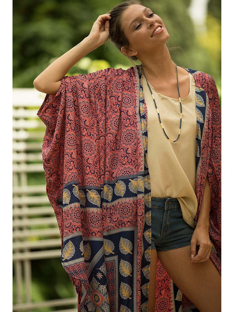 5D129 transfronteriza Amazon cardigan kimono de secado rápido impreso ropa de protección solar vacaciones falda bikini blusa traje de baño para mujeres