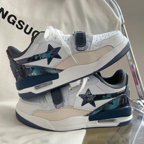  New National Trend Contrast Color Star Air Cushion Sports Shoes for Male Students, Versatile Trendy Light Basketball Running Shoes for Women
