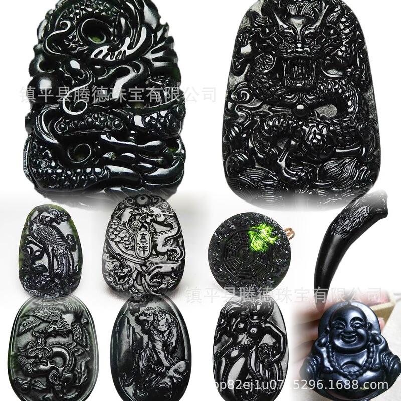 SOURCE dark jade pendant natural strong magnetic Medicine King Stone Dragon brand Buddha pendant olivine multiple dark green jade brand transparent green