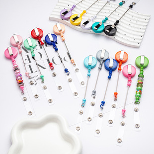 Card Sleeve Telescopic Easy Pull Buckle Diy Beads Keychain Telescopic Buckle Nurse badge ID Easy Pull Pull Buckle