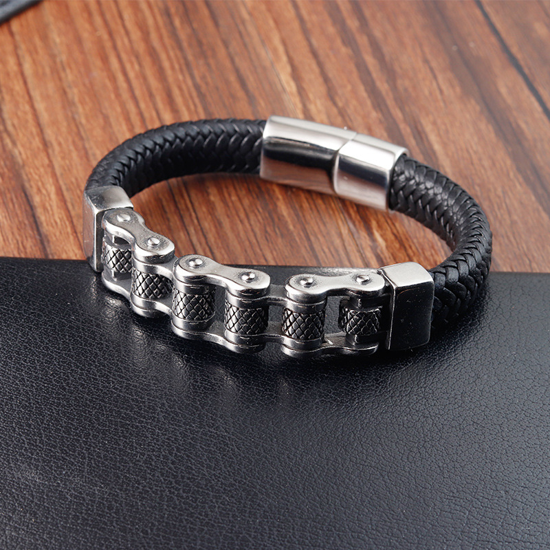 Geometric Pattern Men's Gender Retro 316L Stainless Steel  Leather Geometric Men Cord & Leather Bracelets