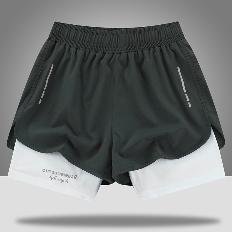 Sports Shorts Men's Three-Quarter Pants Fake Two-Piece Thin Summer Breathable Elastic Training Fitness Quick-Drying Casual Three-Quarter Pants