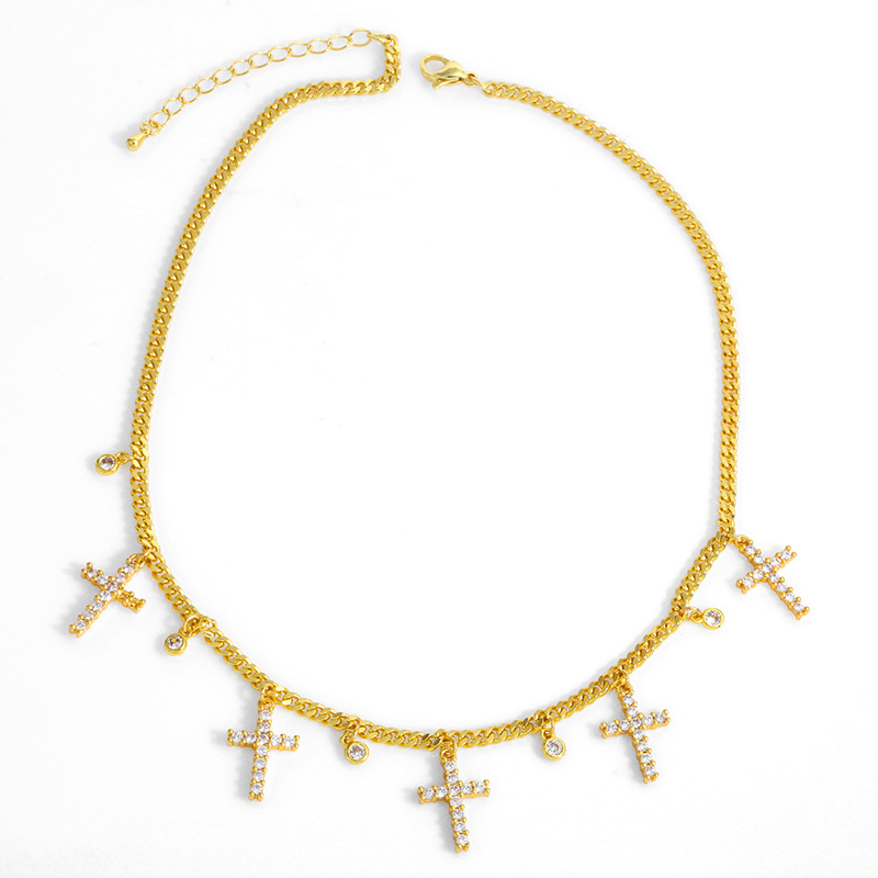 Retro Micro-inlaid Zircon Cross Tassel Necklace display picture 5