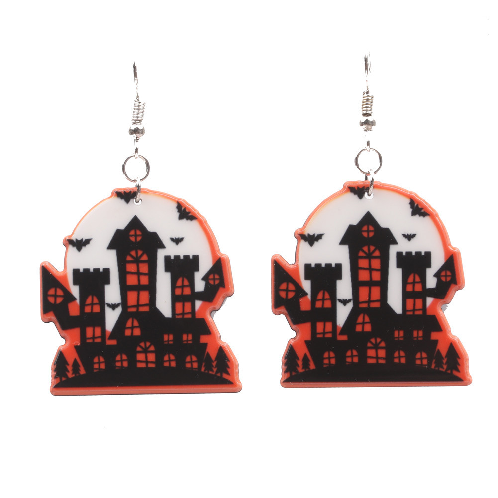 Nuevo Halloween brillante cráneo calabaza pendientes de acrílico pendientes de costura de personalidad de la moda pendientes