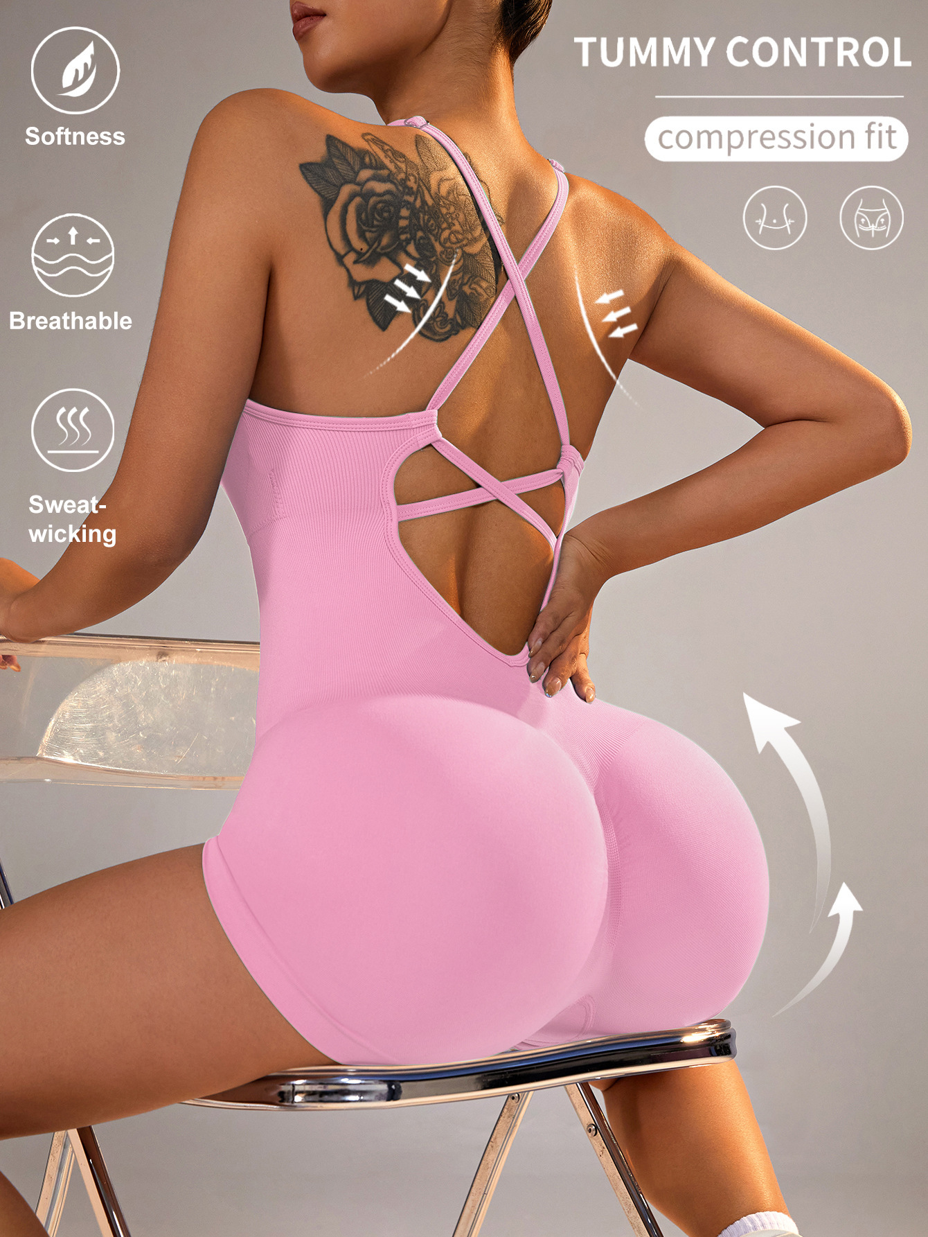 322g Weight Sleeveless Sleeve Length Nylon, Spandex Fabric Type Short Top Length Rompers Pants Type Bodysuits Tops Type Fitness, Yoga Occasion Halter Neck Neckline Solid Color Pattern Casual, Sports Style Casual Sports Solid Color Nylon Spandex Halter Neck Tracksuit Bodysuits Rompers 9