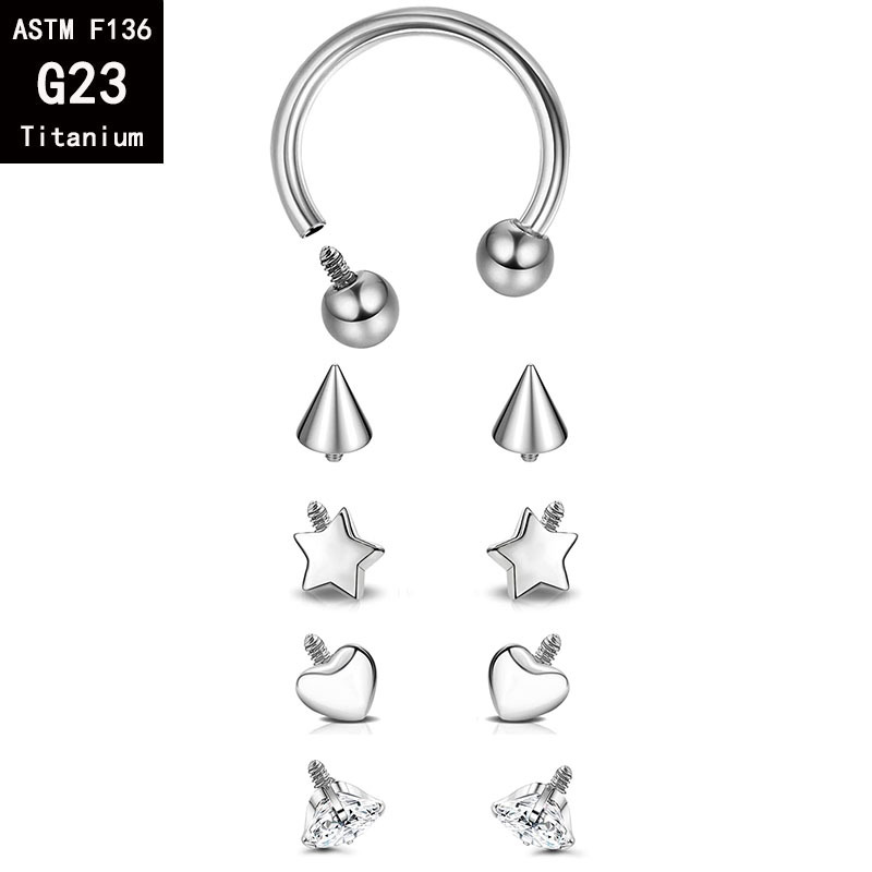 G23 Titanium Internal Thread Horseshoe Septum Ring 14G 14mm F136 Titanium Alloy C-Shaped Nose Ring detail image 10