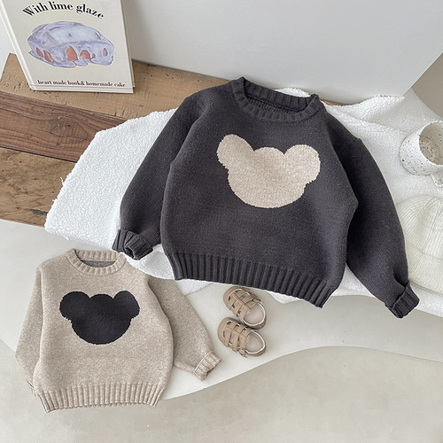 ins children's clothing, boys' sweatshirts, autumn and winter newborn clothes, cute bear knitted sweater jackets for boys and girls, trendy