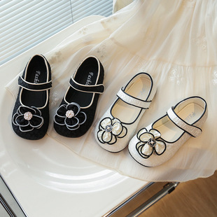 Girls' Little Flower Little Fragrance Princess Mary Jane Shoes 2025 Spring and Autumn New Children's Black Leather Shoes Student Shoes