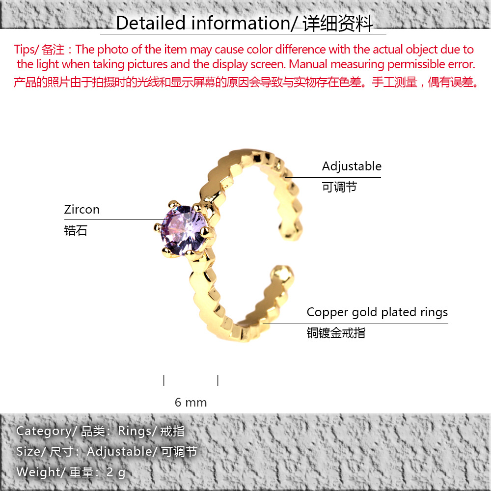 simple copper plated real gold four claw inlaid zircon ring