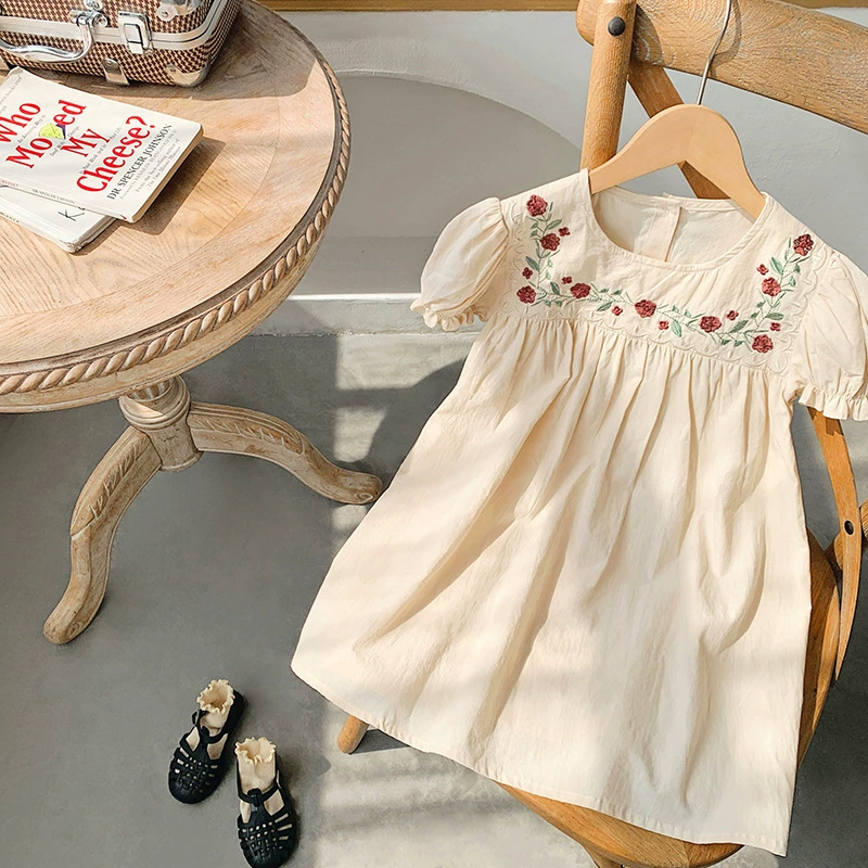 Summer dress, skirt girl's, french style, with embroidery, flowered, western style, with short sleeve