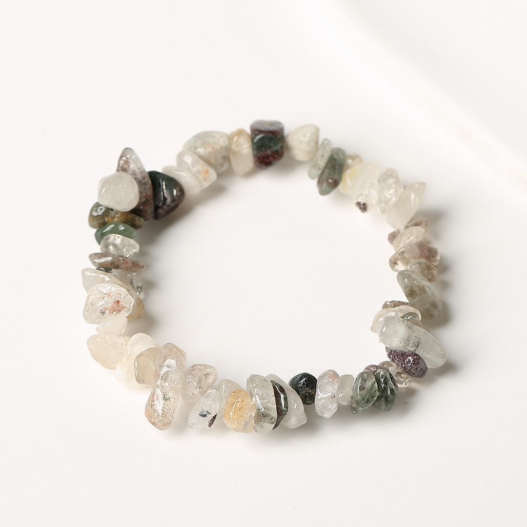 Pulsera de anillo único de piedra de cuartil natural irregular pulsera de cuerda elástica de piedra original estilo fresco simple y versátil