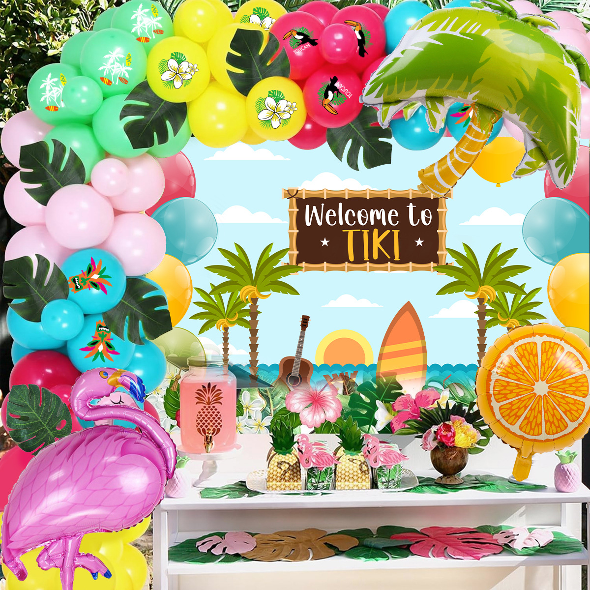Conjunto de globos de globo hawaiano Decoración de la escena Combinación de globos de látex redondos de 10 pulgadas Fiesta hawaiana