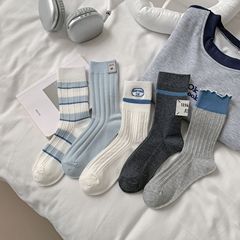 直播組合款藍灰布標女襪韓版個性襪子女時尚街拍中筒襪子ins潮