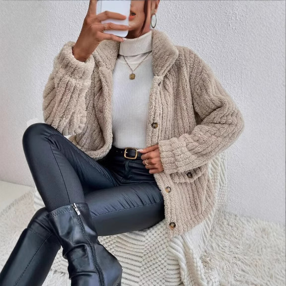 2025 Autumn and Winter Stuffed Warm Fashion Women's Jacket Teddy Bear Jacket Women's Elegant Style Imitation Fur Jacket