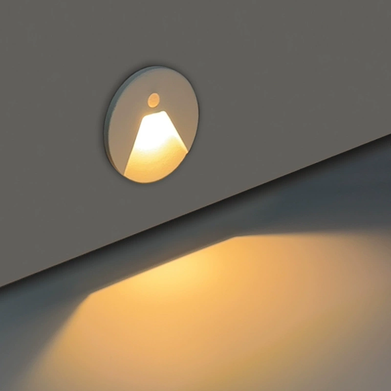 Круглая ножная лампа с датчиком движения для наружных и внутренних ступенек, водонепроницаемый алюминиевый угловой ночник.