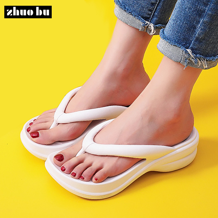 Thick-soled slippers women's summer fashionable slim-down beach shoes simple high-heeled sandals and slippers wedge flip-flops for women Thick-soled slippers women's summer fashionable slim-down beach shoes simple high-heeled sandals and slippers wedge flip-flops for women