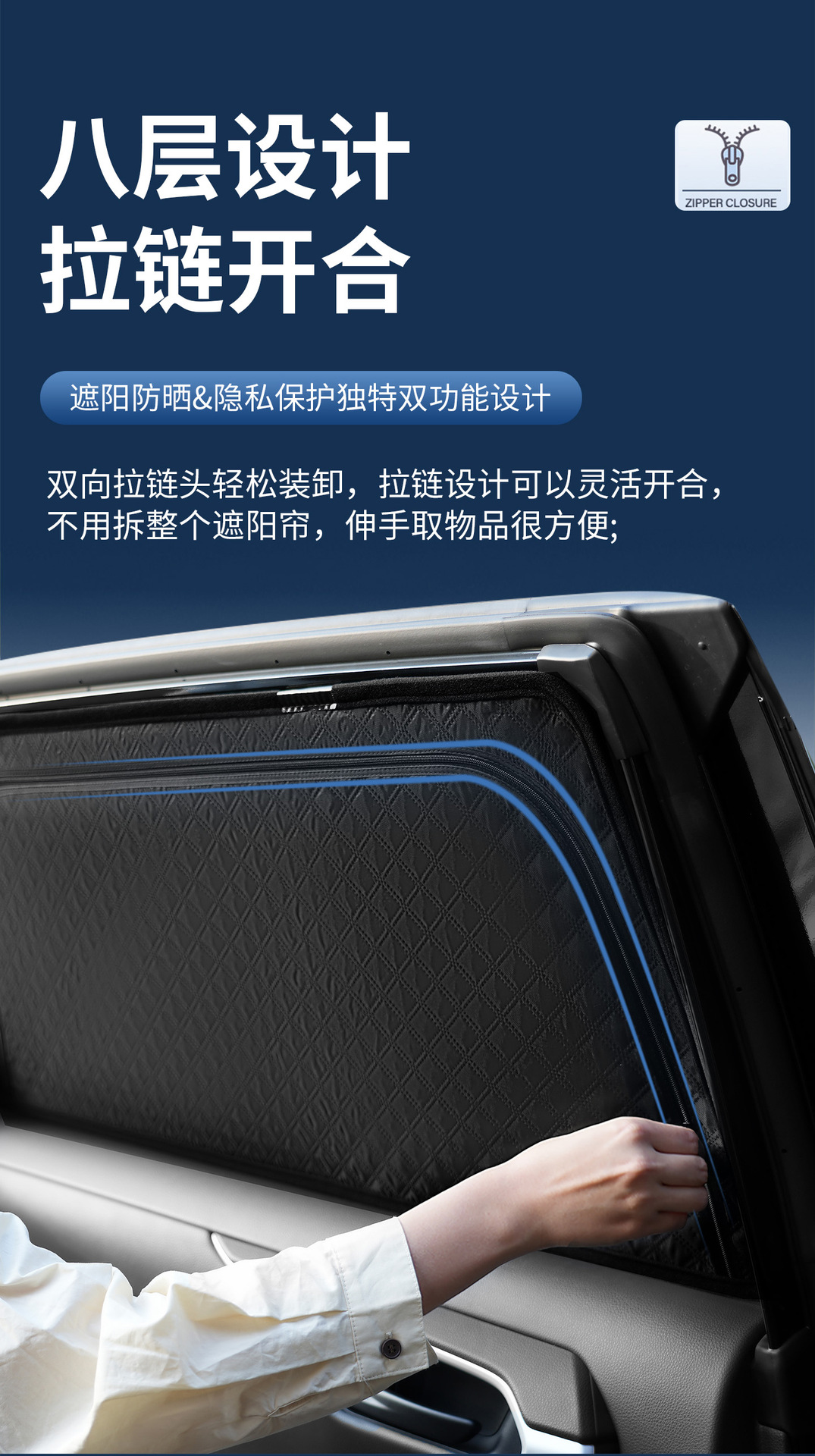 Cross-Border Shipping of Eight-Layer Thickened Zippered Car Accessories, Car Sunshade Curtain, Privacy Protection, Anti-Peeping Car Window Sunshade