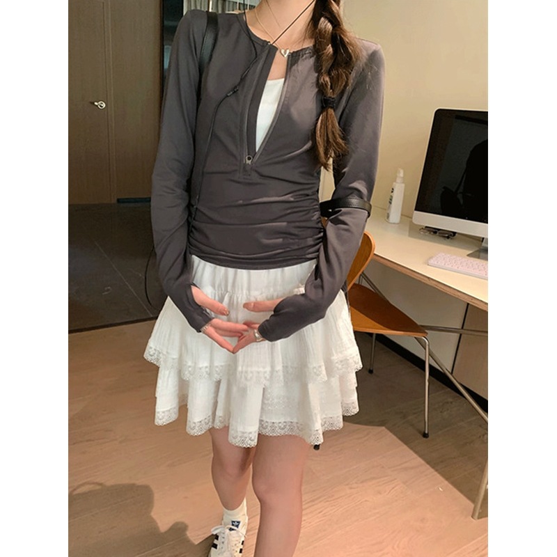 [Original Recipe] White A-Line Fluffy Cake Skirt for Women in Summer Sweet Ballet Style Lace Princess Skirt Short