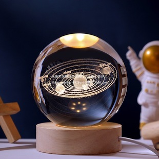 Solar System Crystal Ball Desktop Ornaments for Girlfriends and Students Glass Ball Night Light Decoration Birthday Gift 6cm