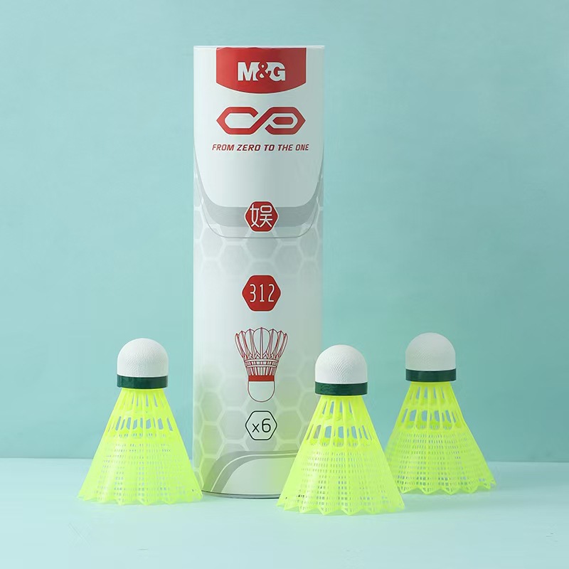 Nylon Balls (Fluorescent Yellow, Pack of 6) 09312 Badminton Balls, Durable, with Fiber Head, for Competition, Training, and Entertainment