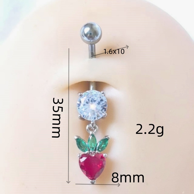 Geometric Fruit Series Grape Micro-Encrusted Stone Navel Ring Belly Button Jewelry Copper Gold Plated detail image 8