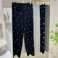 Модальные пижамные штаны в корейском стиле, модные прогулочные брюки из вискозы с принтом и бантом, повседневные домашние длинные брюки, свободные, можно носить на улице
