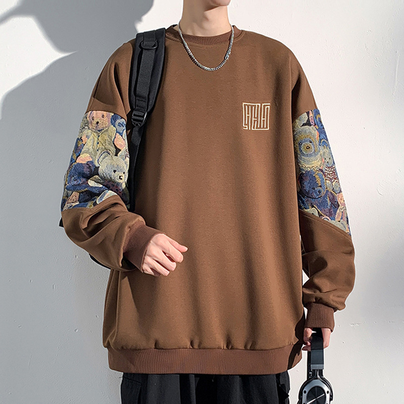 320 g schweres Herren-Sweatshirt mit Rundhalsausschnitt, trendige Marke für Frühling und Herbst, Oberteil mit Bärenstickerei, modisch und vielseitig_voghion.com
