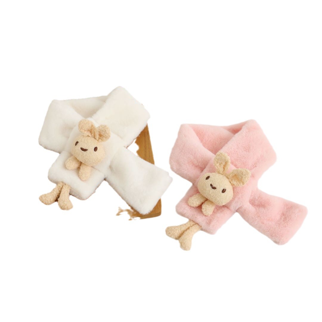 Cross-Border New Children's Plush Scarf for Autumn and Winter, Plush Cartoon Rabbit, Cute Thickened Imitation Rabbit Fur Baby Scarf