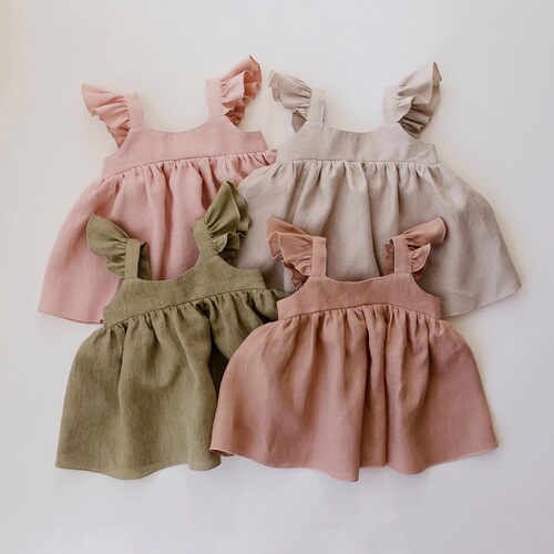 Girls' Dress, Princess Style, Cotton-Linen Fabric, Flared Sleeve, Vest-Style Mini Dress, Baby Dress, Girl's Fashionable Ins-Inspired Outfit