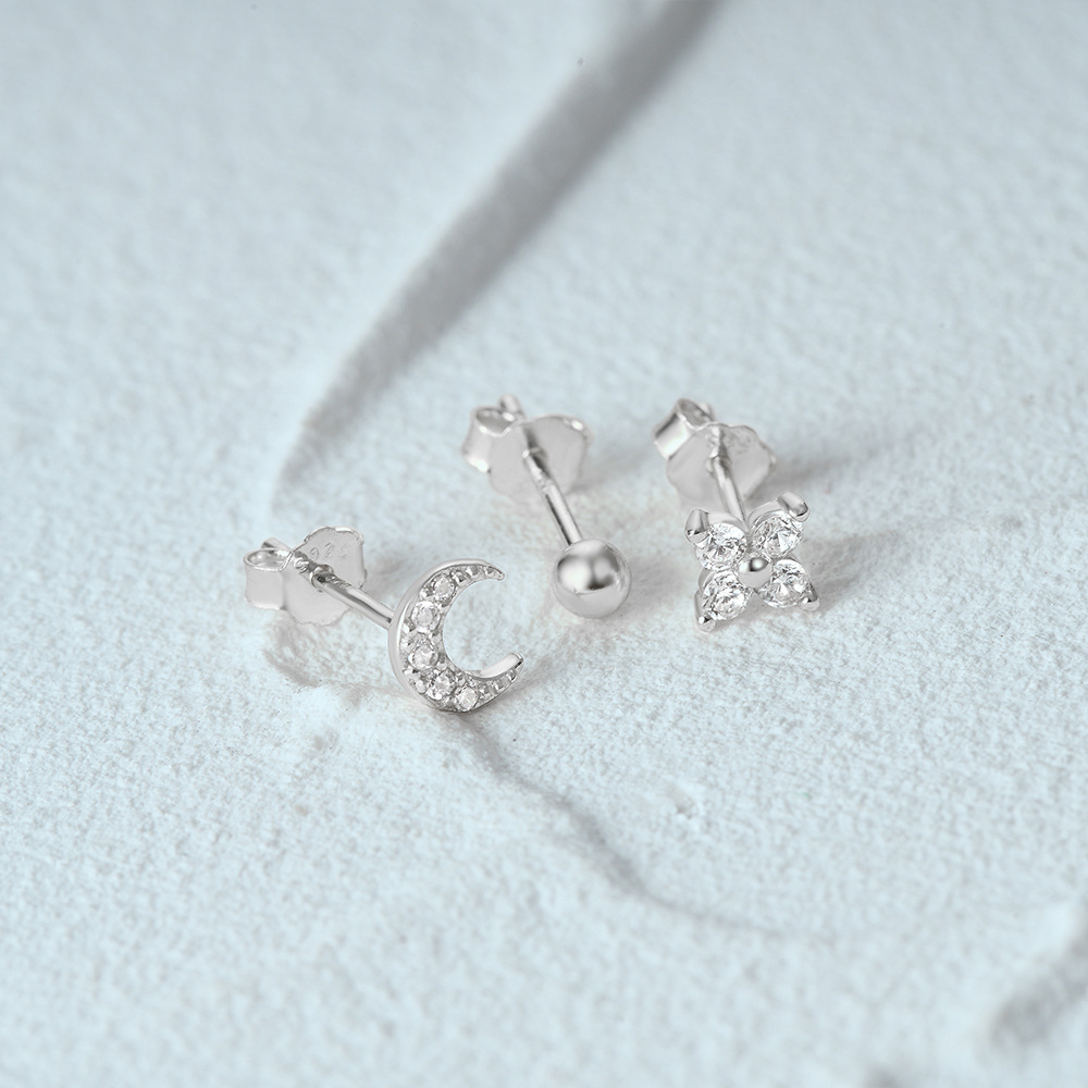 3g Weight Ear Studs Classification 1 Set Quantity Daily Occasion 925 Sterling Silver Material Star, Butterfly Pattern Women's Gender Plating Design Simple Style Style 1 Set 925 Sterling Silver Star Butterfly Ear Studs 19