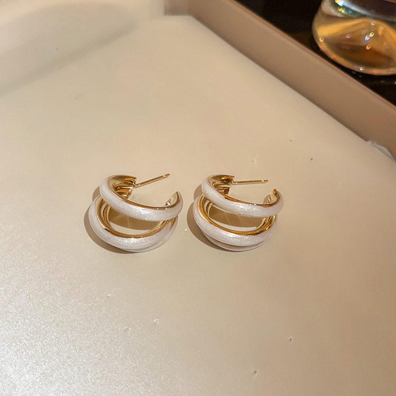 Alloy Material 1 Pair Lady C Shape Enamel Plating Alloy Ear Studs