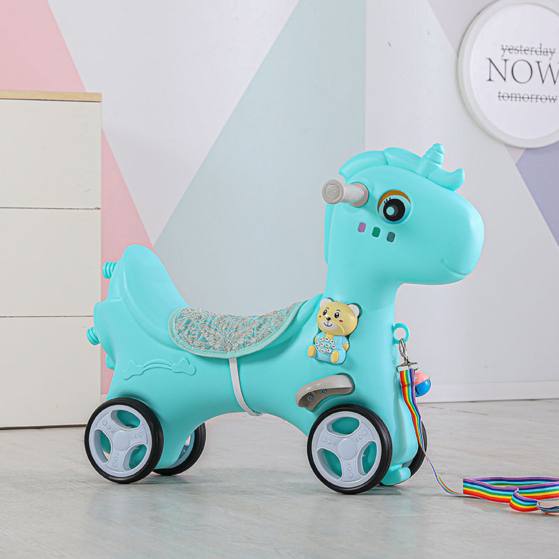 Niños mecedores caballo de Troya juguetes de cumpleaños bebé mecedores caballo de doble uso mecedores patinaje un cabello