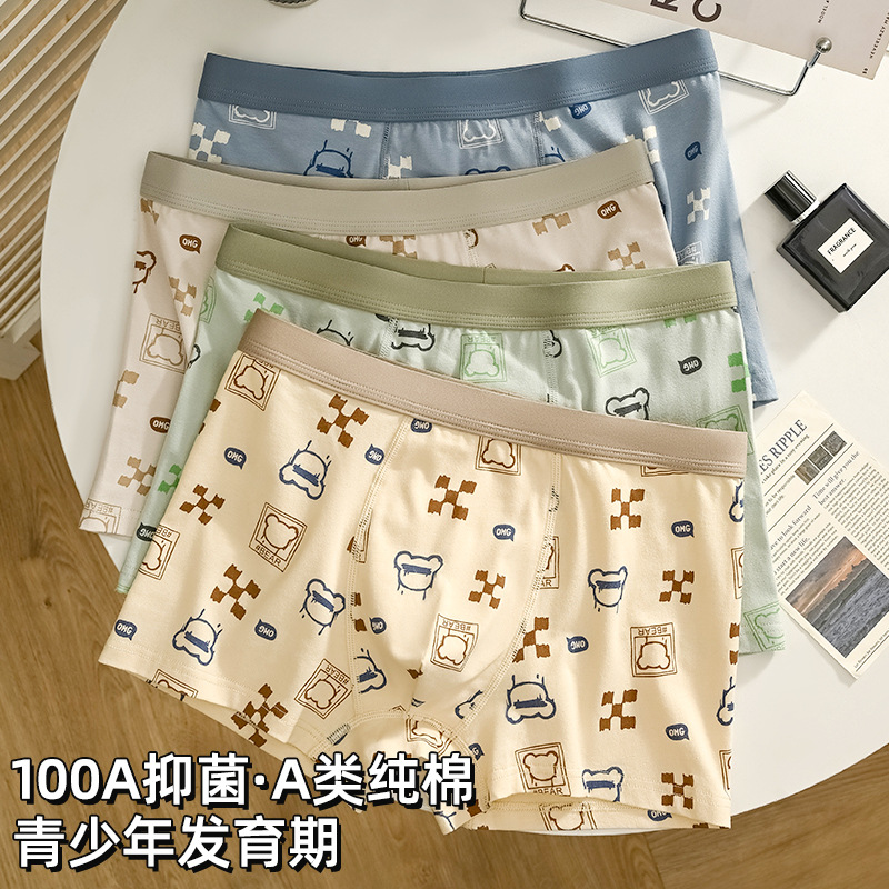 Teenage Boys' Underwear for Development Period, Suitable for Middle School and High School Students, Pure Cotton Boxer Briefs for Older Children, Plus-Size for Growth Period