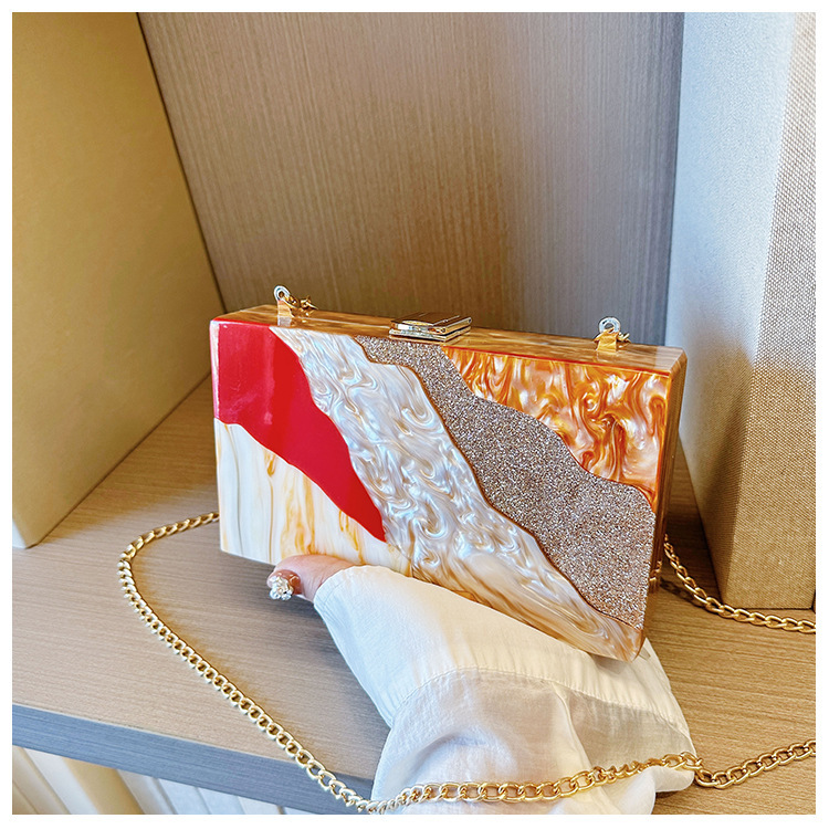 Nuevo comercio exterior transfronterizo damas bolsas de cena de empalme de color un hombro diagonal bolsas acrílicas bolsas de mano de boda