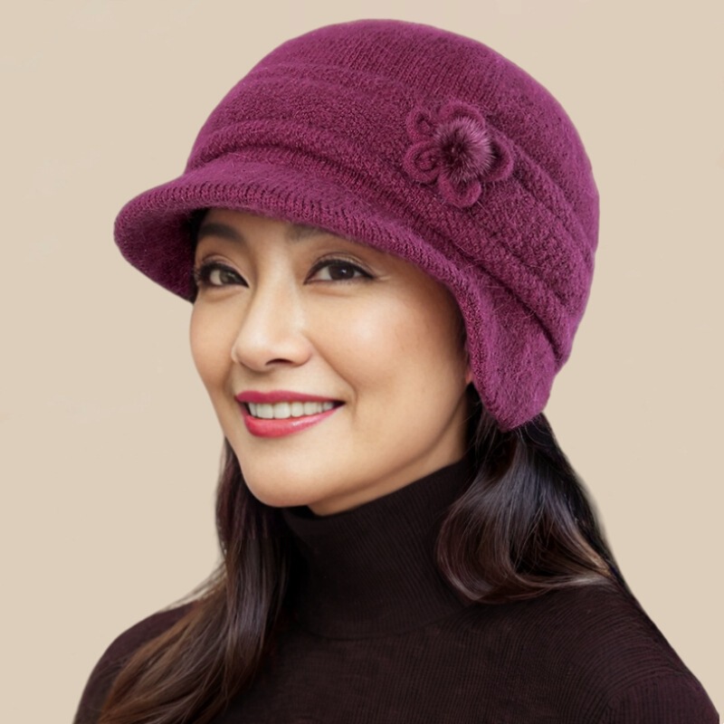 中老年帽子女冬季加绒加厚毛线帽时尚妈妈棉帽户外保暖护耳针织帽|undefined