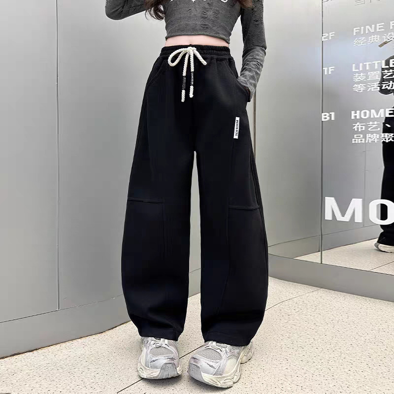 女童洋气裤子春秋季新款韩版时尚宽松百搭显瘦休闲运动阔腿直筒裤|undefined