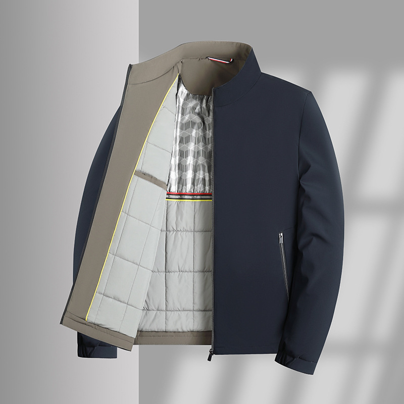 Business Casual Executive Jacket Cotton Coat Men's Autumn and Winter Thickeneded Stand-Up Collar Wool Jacket Middle-Aged Dad's Cotton Coat