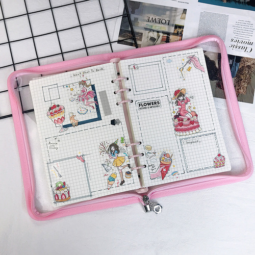 Korean ins style transparent loose-leaf color zipper a5 hand ledger shell 6-hole binder detachable notebook