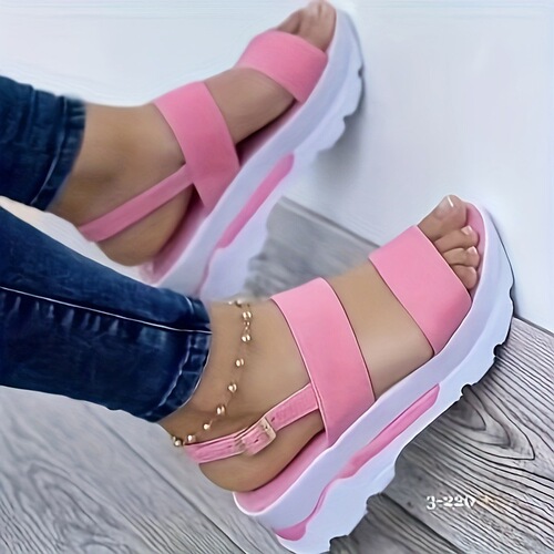 Women's Casual Platform Sandals with Buckle Closure - Low