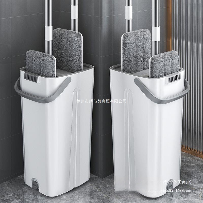 Mop with Hands-Free Washing Bucket for Home Use, One-Step Clean Rotating Mop with Automatic Dehydration and Wringing