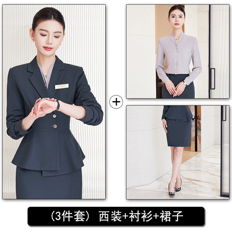 灰色西装套装女2025新款高级感美容院工作服珠宝店女士修身职业装|undefined