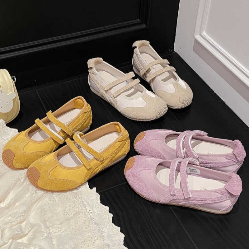 2025 여름 벨크로 캐주얼 슈즈, 천연 가죽 얕은굽 메리제인 슈즈, 발레 스타일 원스트랩, 여성 키높이 슈즈