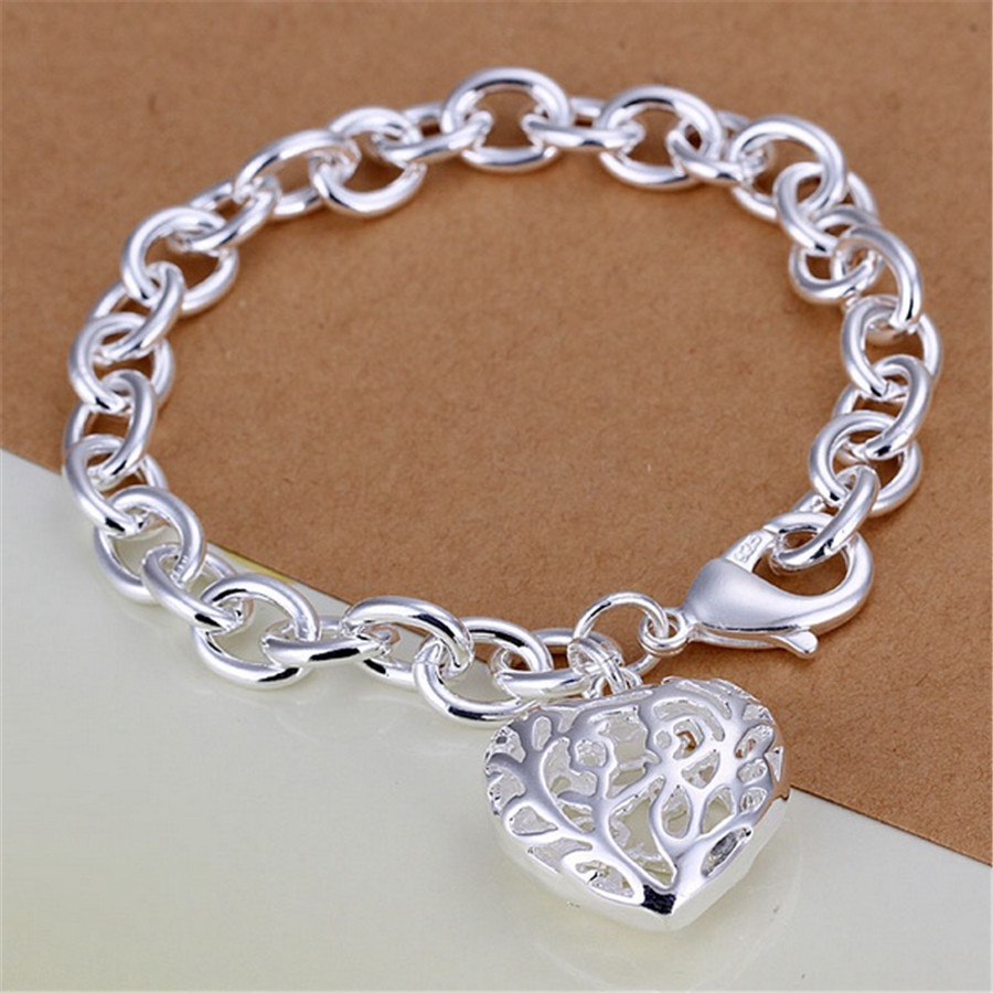 Silver Plated 3d Heart Bangle Elegant European Style Bracelet_voghion.com