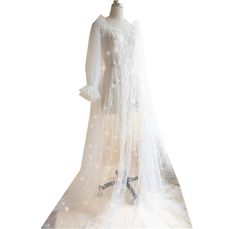 YZ縦紋柔らかいスパンコールレースm115象牙白ウェディングドレス生地服装装飾DIY材料補助材料