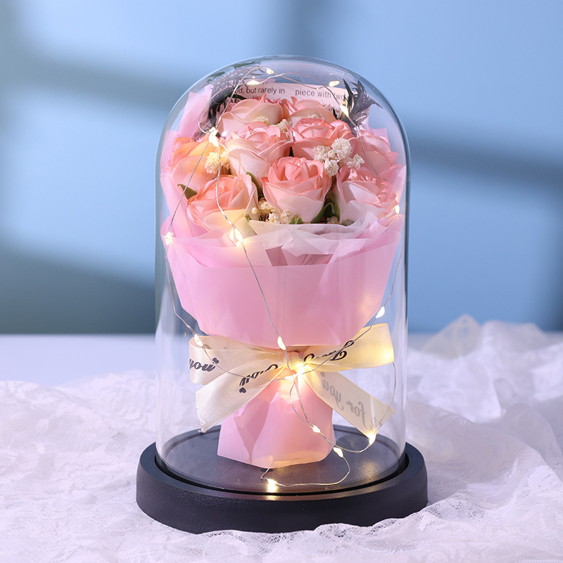 Flor inmortal cubierta de vidrio decoración 9 ramos de rosas flores secas para el día de San Valentín 520 regalo de cumpleaños para la novia